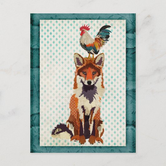 RETRO FOX & ROOSTER BRIEFKAART (Voorkant)