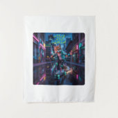 Retro Fox Skater: Neon CityScape-avontuur Wandkleed (Voorkant)