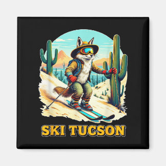 Retro Fox Skiën in Tucson Desert Adventure Ski Art Magneet