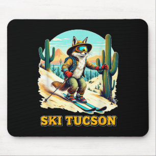 Retro Fox Skiën in Tucson Desert Adventure Ski Art Muismat