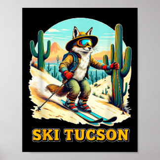 Retro Fox Skiën in Tucson Desert Adventure Ski Art Poster