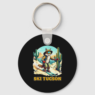 Retro Fox Skiën in Tucson Desert Adventure Ski Art Sleutelhanger