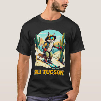 Retro Fox Skiën in Tucson Desert Adventure Ski Art T-shirt