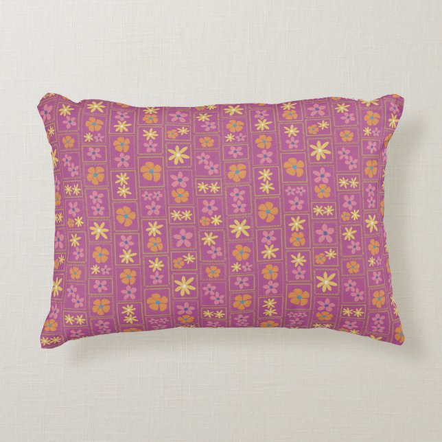 Retro Framboos Patchwork Bloem 40x30cm Accent Kussen (Voorkant)