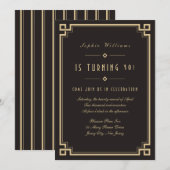 Retro Frame Art Deco Donkere Verjaardagsuitnodigin Kaart (Voorkant / Achterkant)