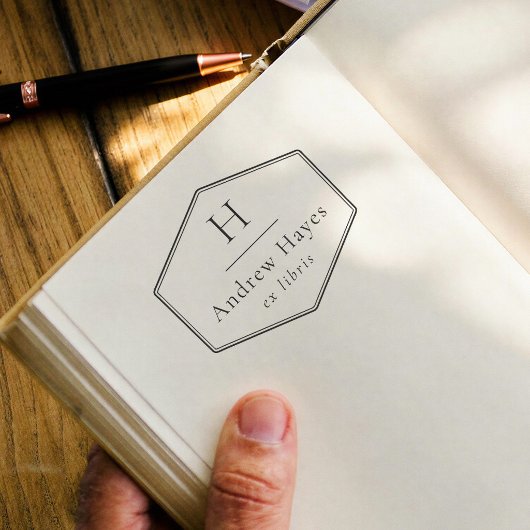 Retro Frame Moderne Monogram Ex Libris Boek Rubberstempel
