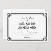 Retro Frame Witte Art Deco Bewaar de Datum Kaart (Voorkant / Achterkant)