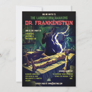 Retro Frankenstein Laboratorium Ontwaakt Halloween Kaart
