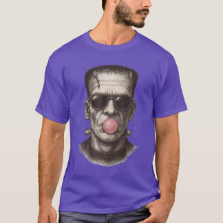 Retro Frankenstein-monster die een kauwgomblaas bl T-shirt