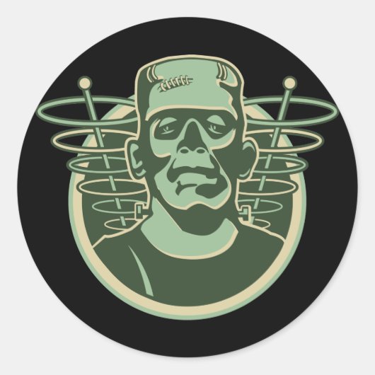 Retro Frankenstein Ronde Sticker (Voorkant)