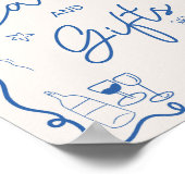 Retro frans blauw geïllustreerd teken vrijgezellen poster (Hoek)