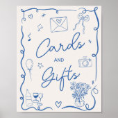 Retro frans blauw geïllustreerd teken vrijgezellen poster (Voorkant)