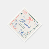 Retro frans handgetekend geïllustreerd vrijgezelle servet (Hoek)