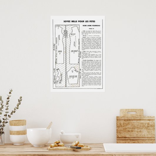 Retro  Frans kledingpatroon Poster (Keuken)