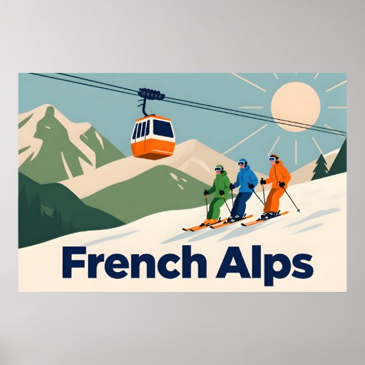 Retro Franse Alpen Ski - Vintage 70s Poster (Voorkant)
