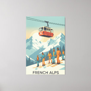 Retro Franse Alpen: Skiën Vintage Reizen Canvas Afdruk