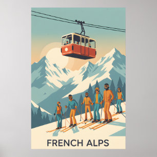 Retro Franse Alpen: Skiën Vintage Travel Poster