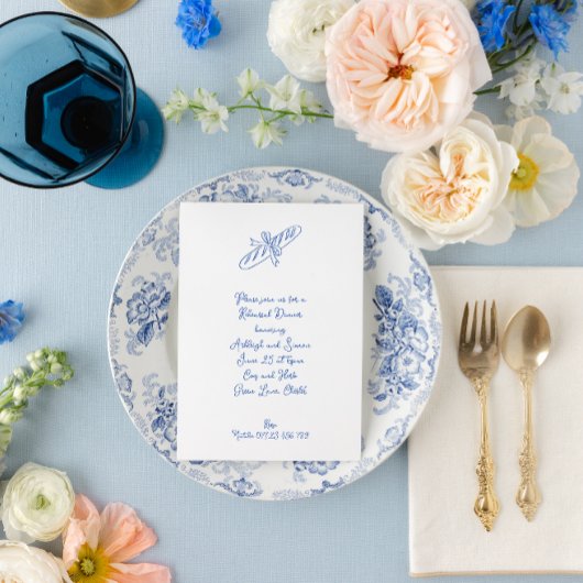 Retro Franse Blauwe Baguette repetitie diner Kaart