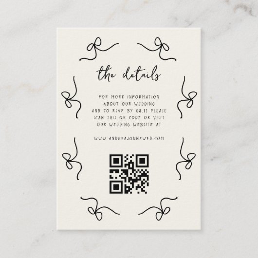 Retro Franse bruiloft Hand getrokken QR Code Detai Informatiekaartje (Voorkant)