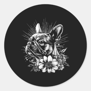 Retro Franse Bulldog Hondenliefhebber Tattoo Stijl Ronde Sticker