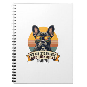 Retro Franse Bulldog Zonnebril Mijn Werk Is Om Te Notitieboek