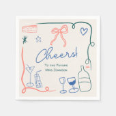 Retro Franse handgetekende geïllustreerde bruidsdo Servet (Voorkant)