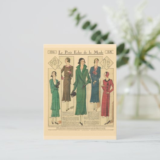 , retro-Franse mode, Dag draag 1931 Briefkaart (Staand voorkant)