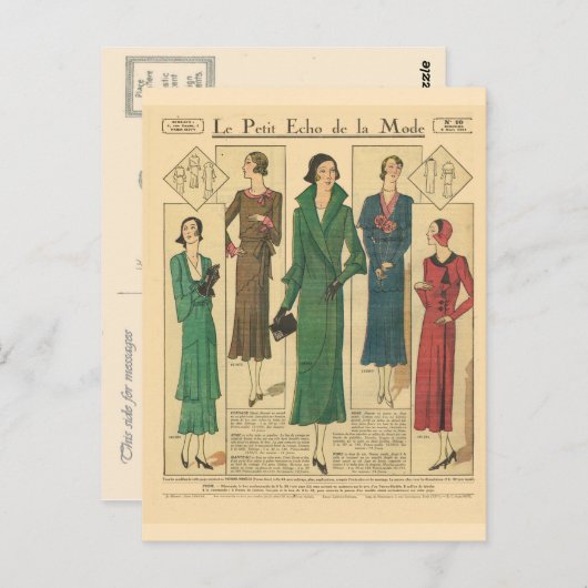 , retro-Franse mode, Dag draag 1931 Briefkaart (Voorkant / Achterkant)