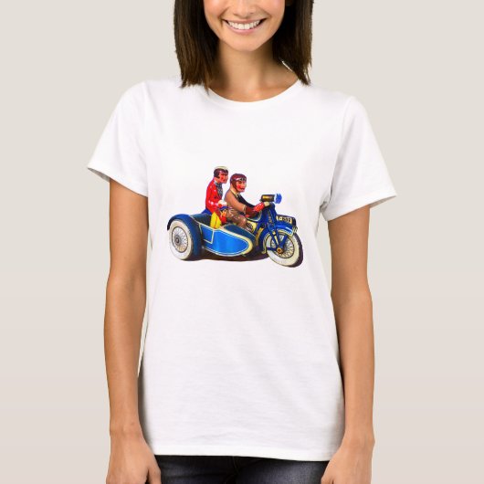 RETRO FRANSE MOTORFIETS + SIDECAR T-SHIRT (Voorkant)