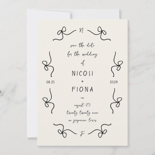 Retro Franse Speelse Boog Frame Trouw Handgeschrif Save The Date (Voorkant)