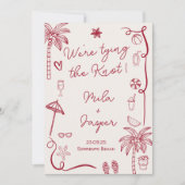 Retro Franse strand kust illustratie bruiloft Kaart (Voorkant)