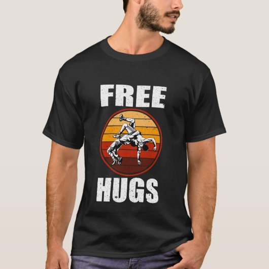 Retro Free Hugs Wrestling Judo Jiu Jitsu Funny T-shirt (Voorkant)