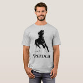 Retro Freedom Black Grey Pop Art met paarden T-shirt (Voorkant volledig)