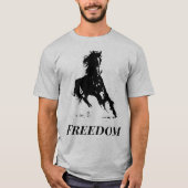 Retro Freedom Black Grey Pop Art met paarden T-shirt (Voorkant)