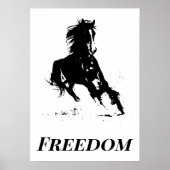 Retro Freedom Black White Pop Art Running Horse Poster (Voorkant)