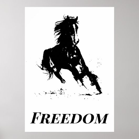 Retro Freedom Black White Pop Art Running Horse Poster (Voorkant)