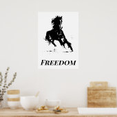 Retro Freedom Black White Pop Art Running Horse Poster (Keuken)