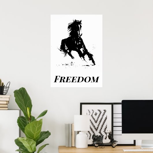 Retro Freedom Black White Pop Art Running Horse Poster (Thuiskantoor)