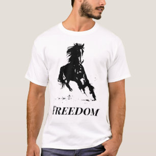 Retro Freedom Black White Pop Art Running Horse T-shirt