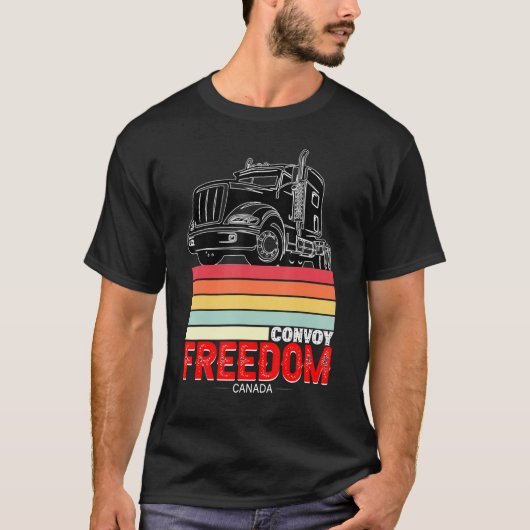 Retro Freedom Convoy 2022 Canadian Trucker T-shirt (Voorkant)