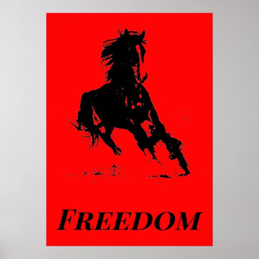 Retro Freedom Red Black Pop Art met paarden Poster (Voorkant)