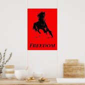 Retro Freedom Red Black Pop Art met paarden Poster (Keuken)