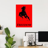Retro Freedom Red Black Pop Art met paarden Poster (Thuiskantoor)