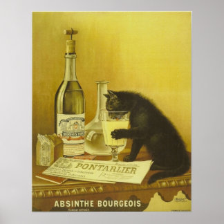 Retro French Absinthe Bourgeois Black Cat Poster