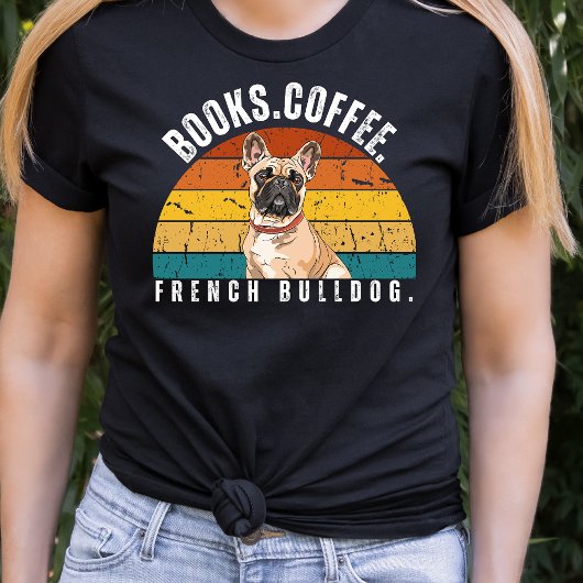 Retro French Bulldog Books Coffee T-Shirt