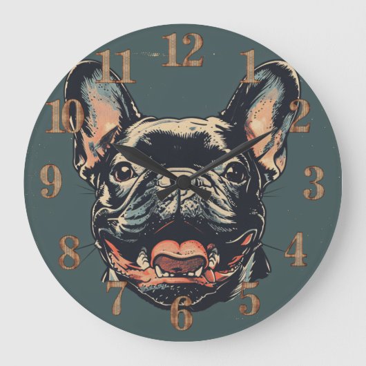 Retro French Bulldog Clock Grote Klok (Voorkant)