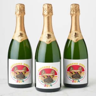 Retro French Bulldog Geweldige sinds 2014 Sparkling Wijnetiket