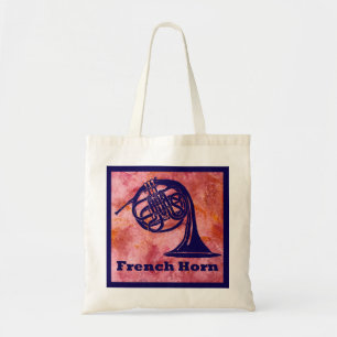 Retro French Horn op Red Tote Bag