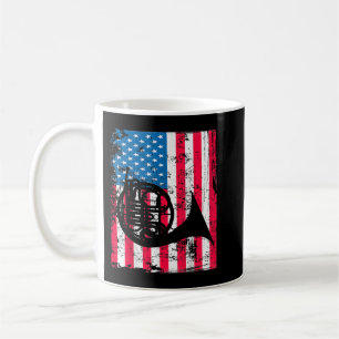 Retro French Horn US Flag Music Artwork Ju Koffiemok