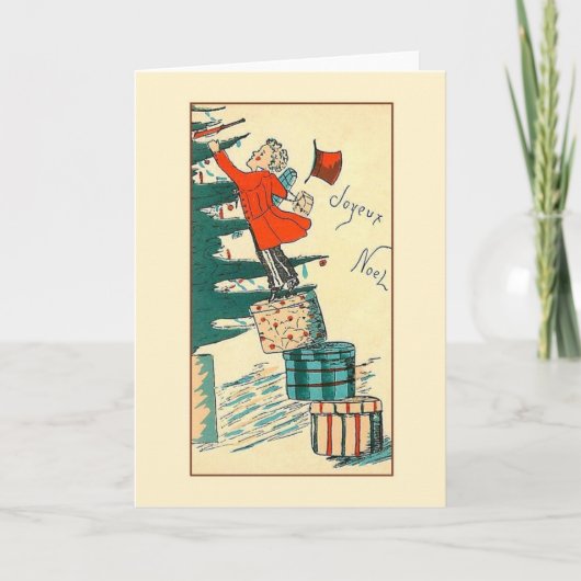 Retro French Joyeux Noël Christmas Card Feestdagen Kaart (Voorkant)